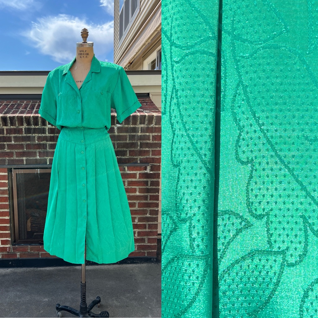 1980s 80s Vintage Michelle Stuart Kelly Green Dress - Medium
